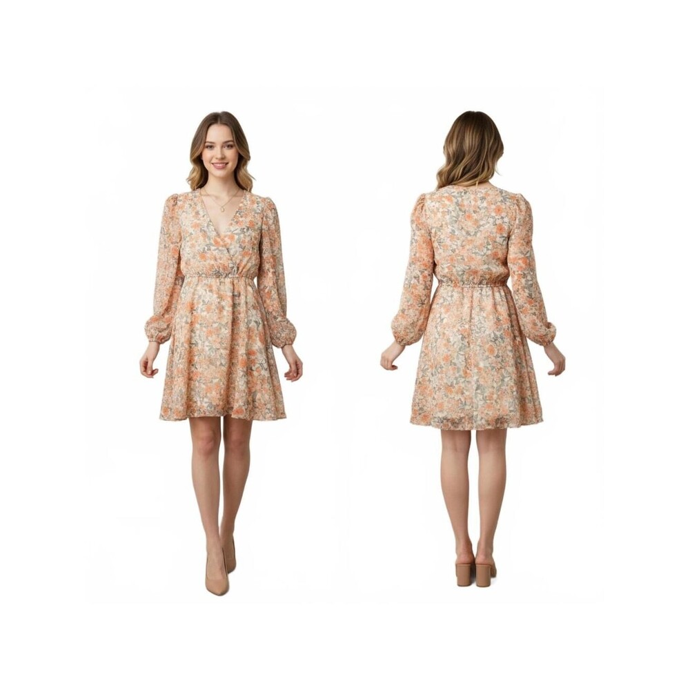 Cuphe Floral Print Dress Long Sleeve Sheer Mini Dress Flowy Lightweight